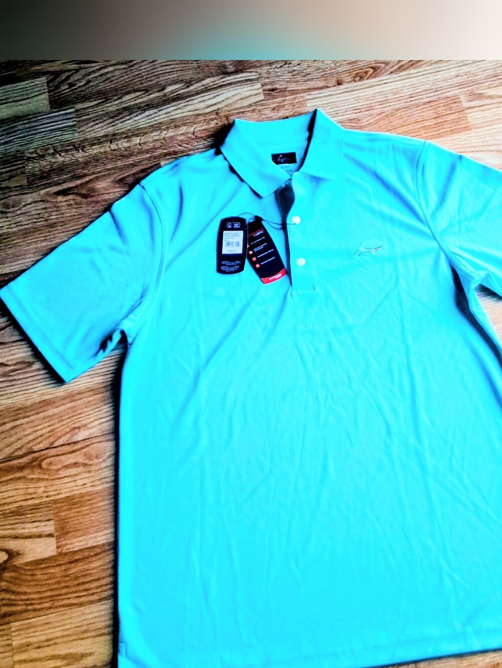 NWT Greg Norman Mens Golf Shirt,  Aqua  SzS, MSRP $59